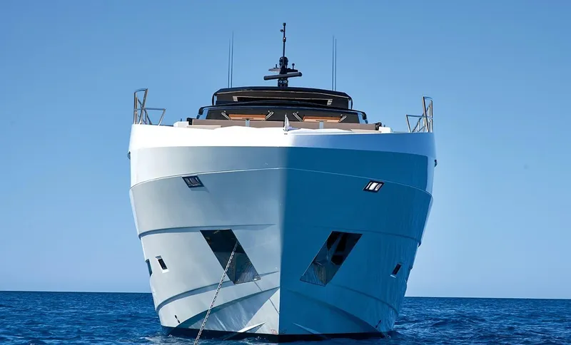 Slide: The Image of Front view of 2023 Astondoa 100 Century yacht on the water. - 7