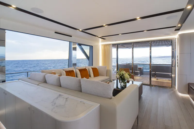 Slide: The Image of Luxurious interior of 2023 Astondoa AS8 Flybridge yacht with ocean view. - 18