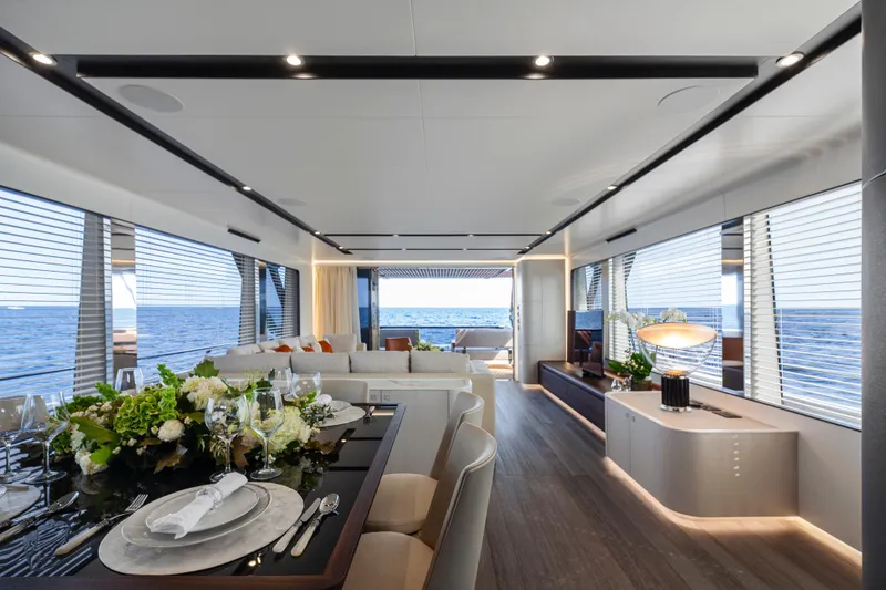 Slide: The Image of Luxurious interior of 2023 Astondoa AS8 Flybridge yacht with ocean view. - 20