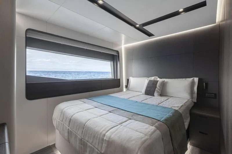 Slide: The Image of Luxurious bedroom in 2023 Astondoa AS8 Flybridge yacht with ocean view. - 30