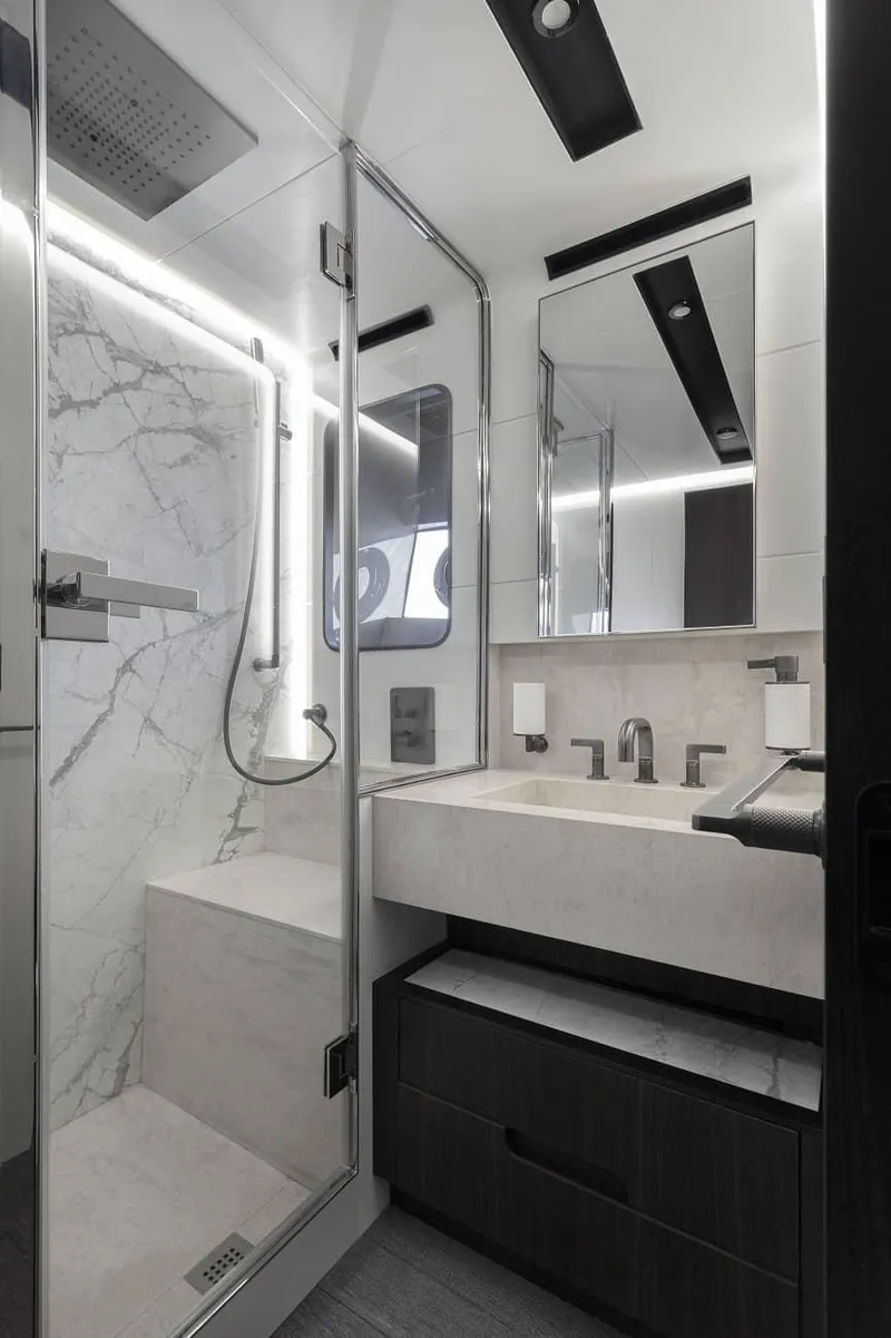 Slide: The Image of Luxurious bathroom in 2023 Astondoa AS8 Flybridge yacht with marble shower and modern fixtures. - 31