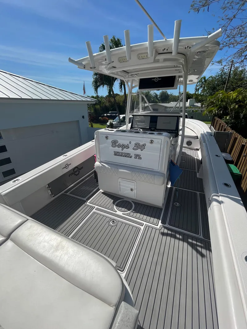 Slide: The Image of 2018 Fountain 34 CC boat with spacious deck and modern amenities. - 3