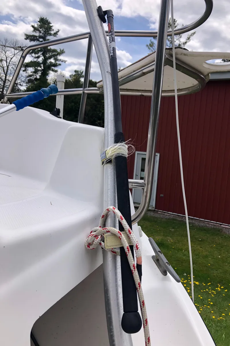 Slide: The Image of Sailboat deck with ropes and railing, Hunter 240, 1998 model. - 29