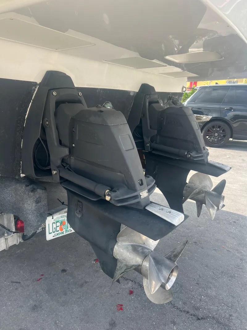 Slide: The Image of 2019 Monterey 378 Super Express boat stern with dual propellers. - 8