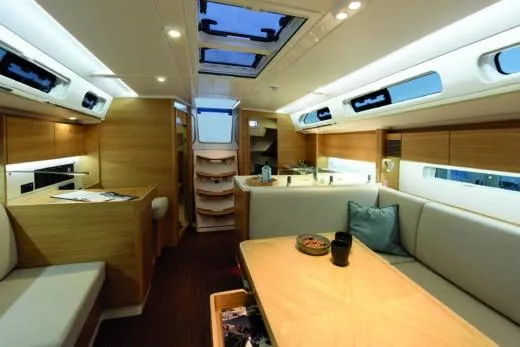 Slide: The Image of Luxurious interior of 2025 X-Yachts Pure X-4.3, featuring modern design and comfortable seating. - 13