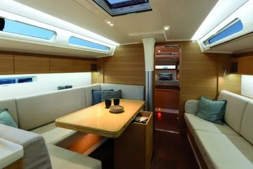 Slide: The Image of Luxurious interior of 2025 X-Yachts Pure X-4.3, featuring elegant seating and modern design. - 16