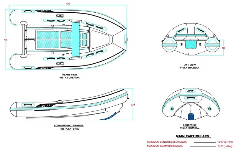 Slide: The Image of 2023 AB Inflatables 10 AL boat blueprint with dimensions and views. - 16