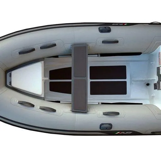 Slide: The Image of 2023 AB Inflatables 10 AL inflatable boat, top view, gray with black accents. - 8