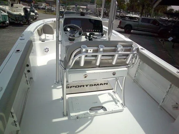 Slide: The Image of 2023 Sportsman 232 Open boat interior with console and seating. - 6