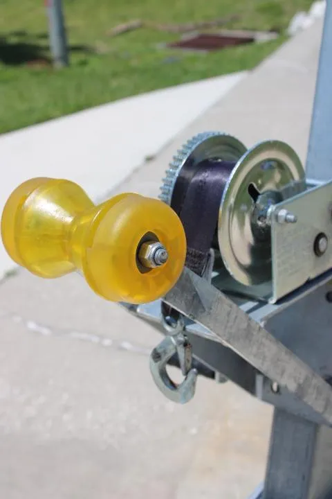 Slide: The Image of Close-up of a 2021 Ballistic RIB boat trailer winch mechanism. - 32