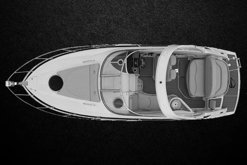 Slide: The Image of Top view of 2021 Crownline 264 CR boat on black background. - 48