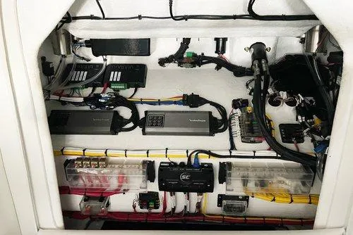 Slide: The Image of Electrical system of 2026 Statement 35 CC Open boat, showcasing wiring and components. - 8