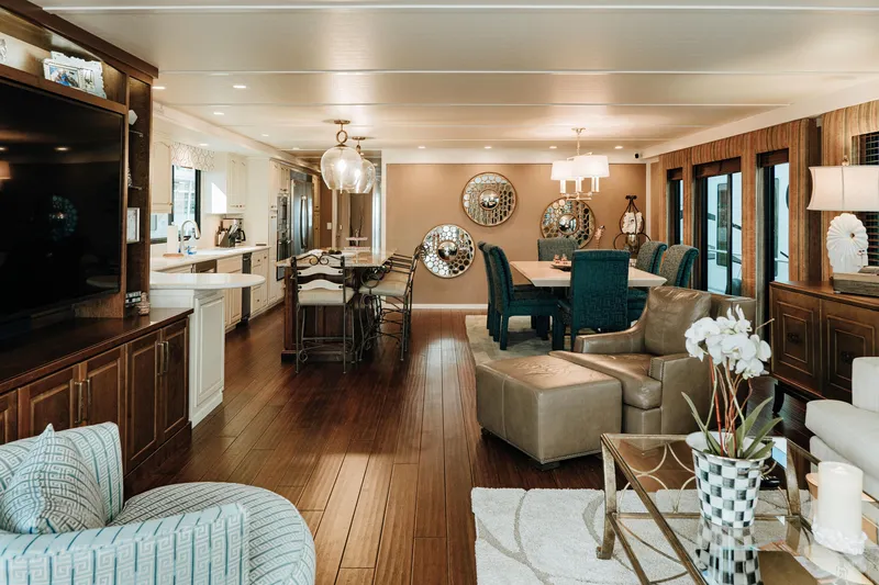 Slide: The Image of Luxurious 1996 Sumerset houseboat interior with elegant decor, spacious living area, and modern kitchen. - 2