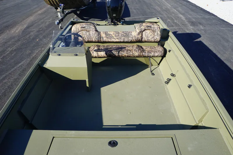 Slide: The Image of 2023 Lowe RX2070 SC boat with camouflage seating and spacious deck. - 6