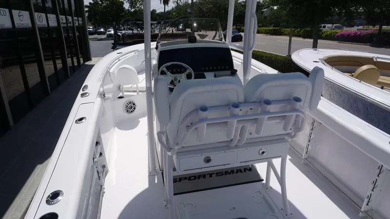 Slide: The Image of 2023 Sportsman 231 Heritage boat interior with helm station and seating. - 12