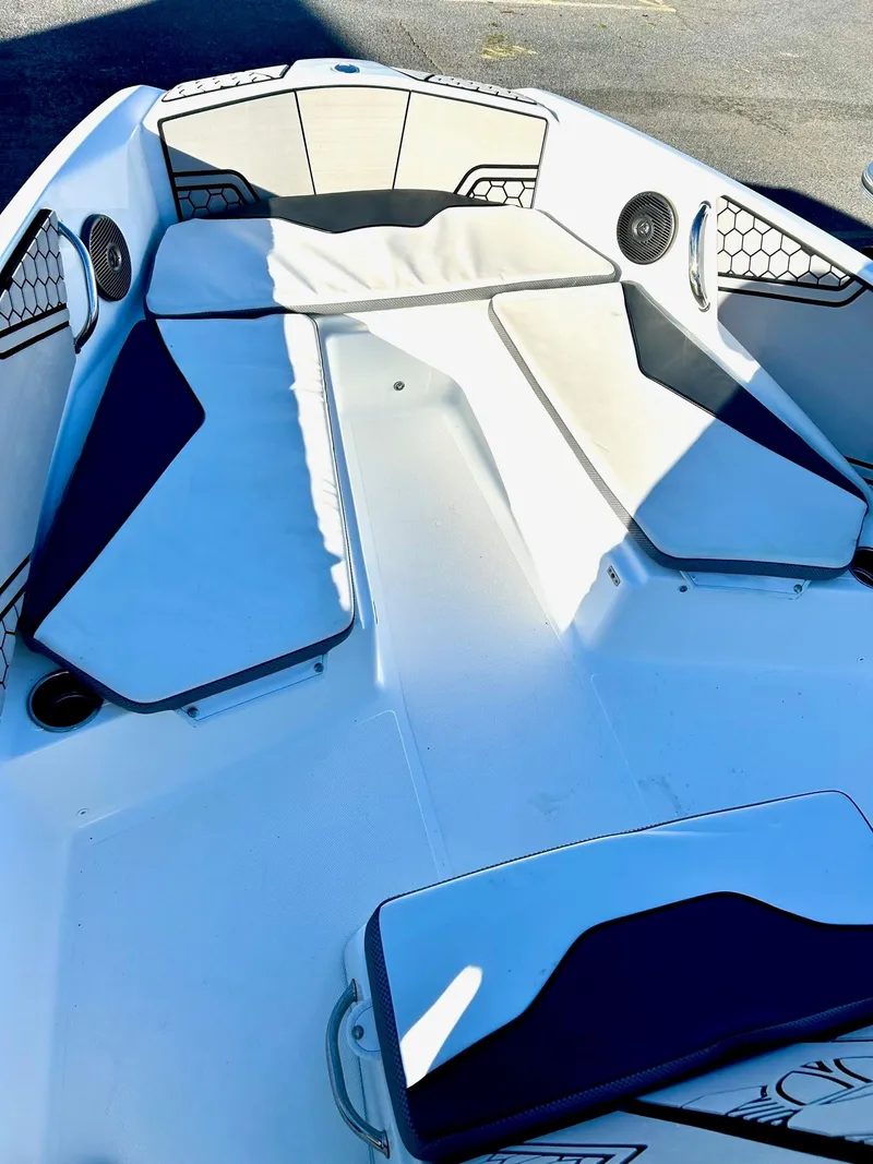 Slide: The Image of 2020 Scarab 195 Open ID boat interior with cushioned seating and modern design. - 28