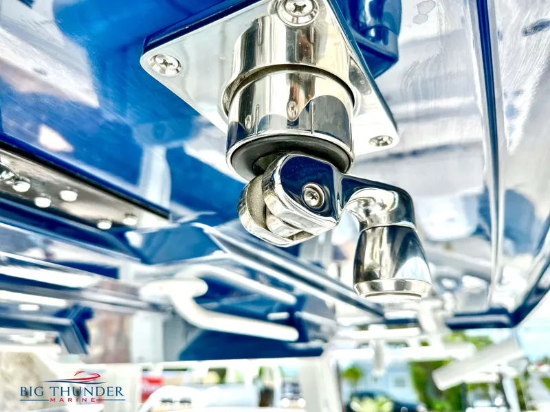Slide: The Image of Close-up of 2023 Fountain 38 CC boat hardware at Big Thunder Marine. - 13