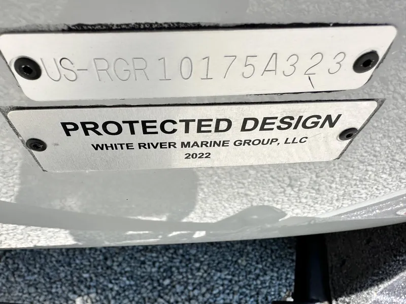 Slide: The Image of 2023 Ranger Z520R boat identification and protected design plate by White River Marine Group. - 7
