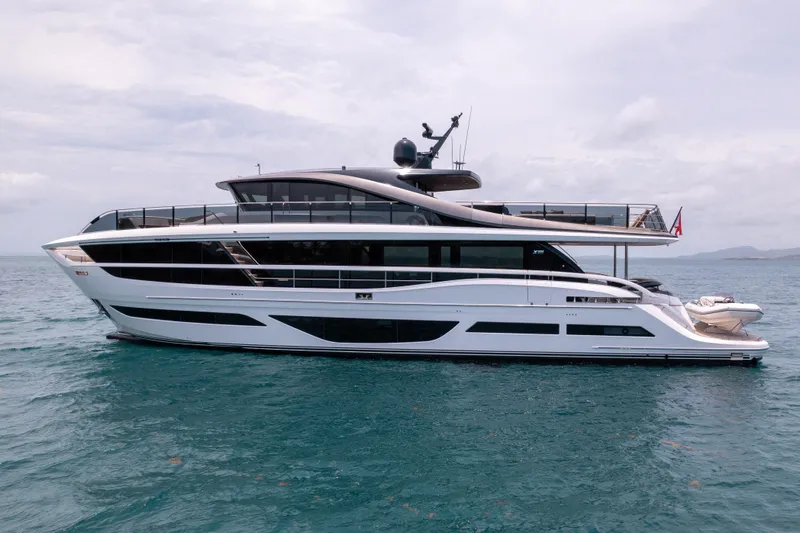 Slide: The Image of Luxury Princess X95 yacht on open sea, 2021 model, sleek design, modern architecture. - 16
