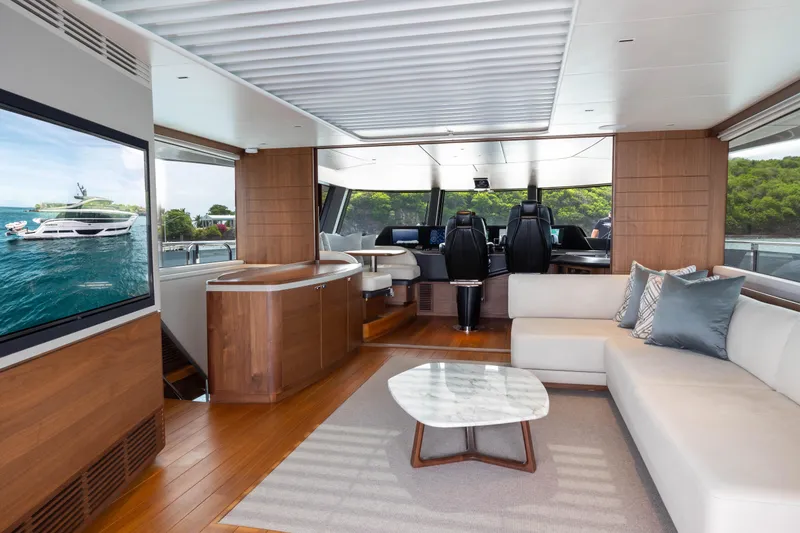 Slide: The Image of Luxurious interior of 2021 Princess X95 yacht with modern furnishings and panoramic views. - 39