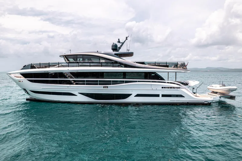 Slide: The Image of Luxurious 2021 Princess X95 yacht cruising on open sea under cloudy skies. - 8