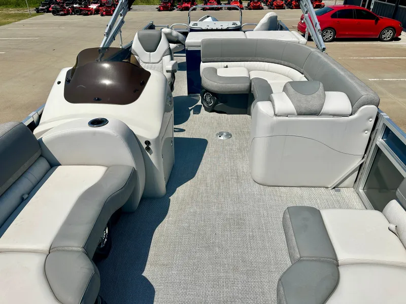 Slide: The Image of 2023 Tahoe Pontoon 23 FT Cascade Rear Fish Triple 25 interior with spacious seating. - 4