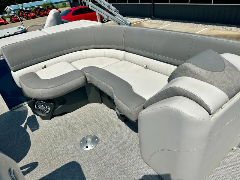 Slide: The Image of 2023 Tahoe Pontoon 23 FT Cascade Rear Fish Triple 25 interior seating area. - 5