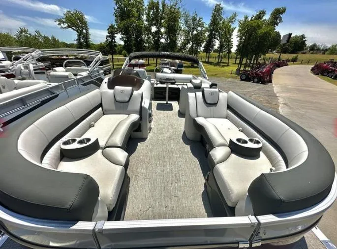 Slide: The Image of 2023 Tahoe Pontoon Cascade Versatile Rear Bench 23 FT with luxurious seating. - 2
