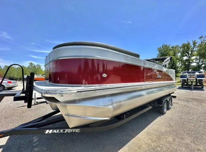Slide: The Image of 2023 Tahoe Pontoon Cascade Versatile Rear Bench 23 FT on trailer. - 4