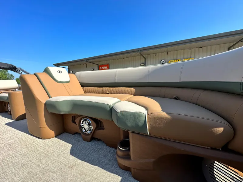 Slide: The Image of 2023 Tahoe Pontoon Cascade Versatile Rear Lounger with luxurious seating and built-in speakers. - 30