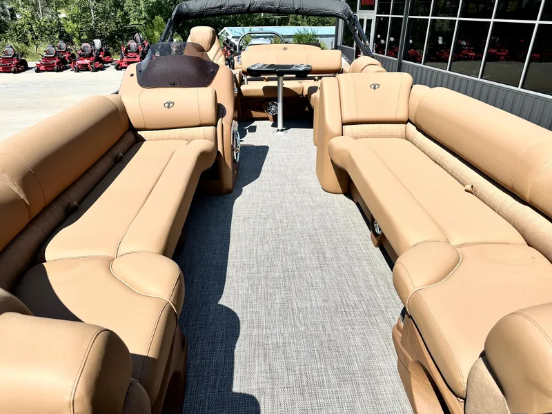 Slide: The Image of 2023 Tahoe Pontoon 25FT Cascade VRL Tritoon with luxurious tan seating. - 5