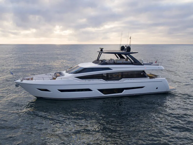 Slide: The Image of 2024 Ferretti Yachts 780 luxury yacht cruising on open water. - 12