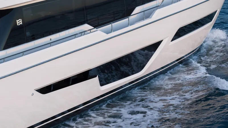 Slide: The Image of Close-up of 2024 Ferretti Yachts 780 model cruising on water. - 4