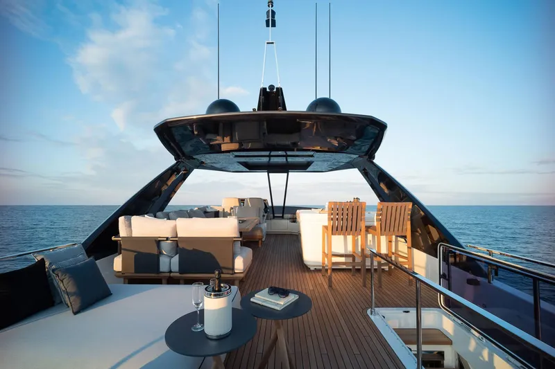 Slide: The Image of Luxurious deck of the 2024 Ferretti Yachts 780 with ocean view. - 6
