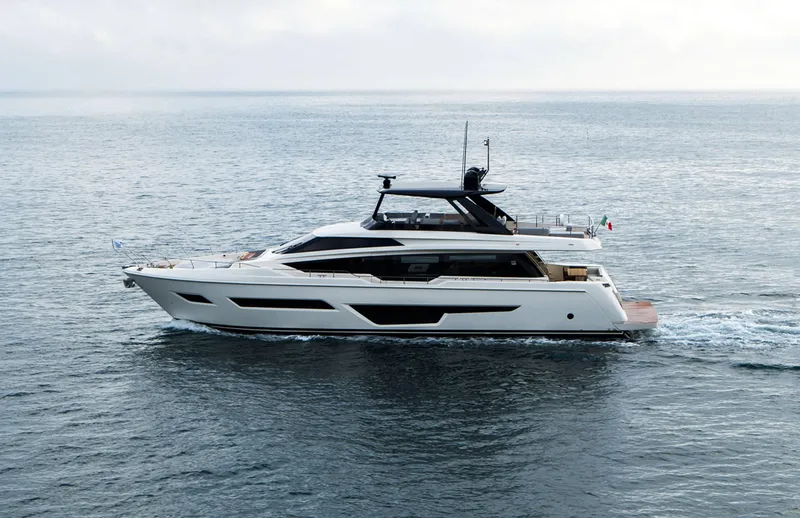 Slide: The Image of 2024 Ferretti Yachts 780 cruising on open water. - 8