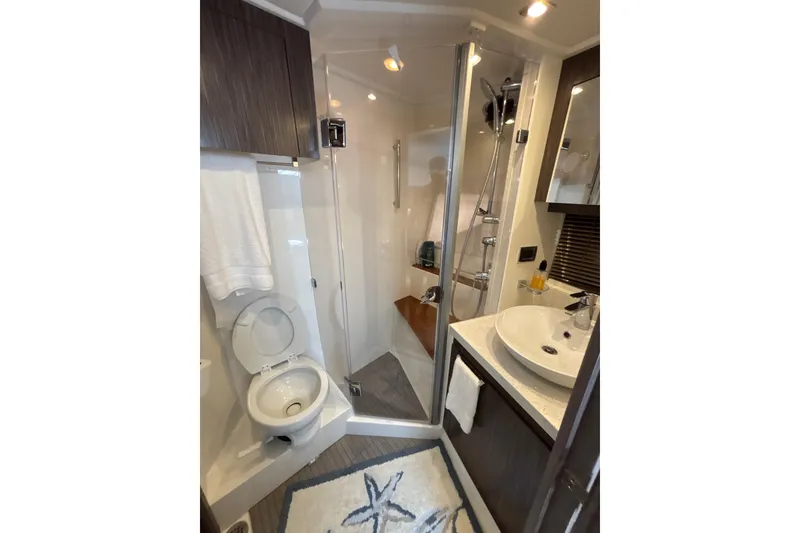 Slide: The Image of Luxurious bathroom in 2018 Sea Ray Sundancer 510 yacht with shower and modern fixtures. - 133