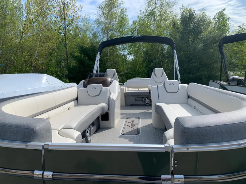 Slide: The Image of 2023 Avalon Catalina VRL 25' Tri-Toon boat with spacious seating and canopy. - 12