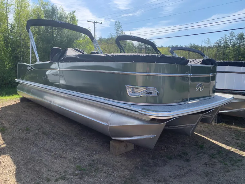 Slide: The Image of 2023 Avalon Catalina VRL 25' Tri-Toon pontoon boat on display. - 2