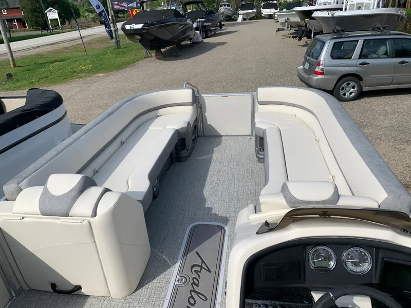 Slide: The Image of 2023 Avalon Catalina VRL 25' Tri-Toon boat interior with spacious seating. - 24