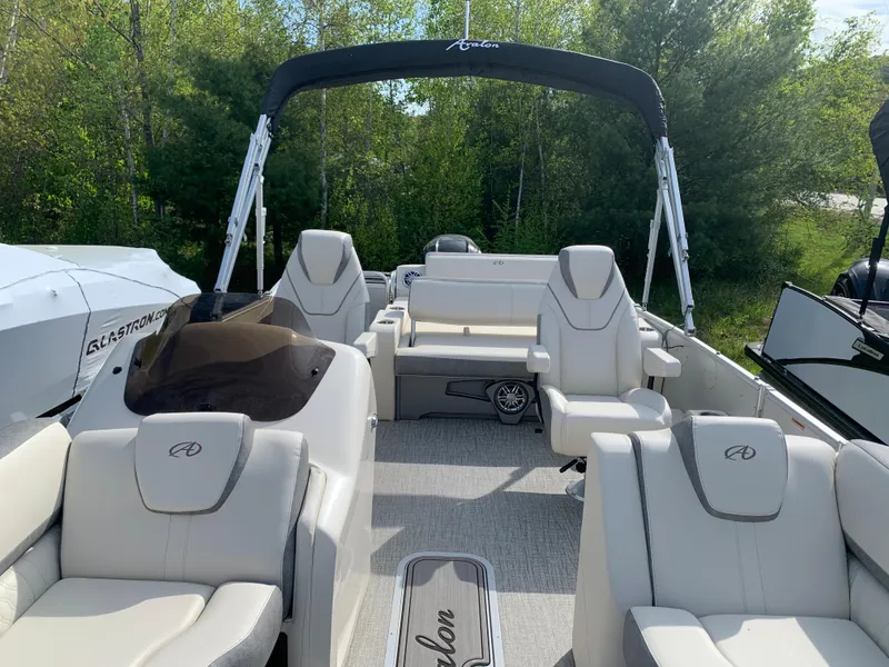 Slide: The Image of 2023 Avalon Catalina VRL 25' Tri-Toon boat with luxurious seating and canopy. - 39