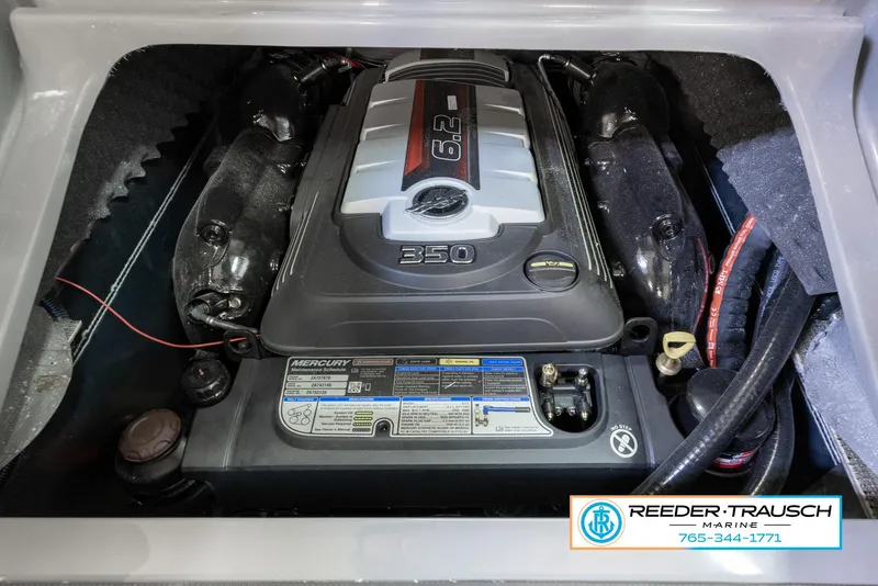 Slide: The Image of 2023 Avalon Waketoon engine compartment with Mercury 350 engine. - 39