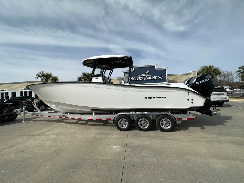 The Image of 2024 Cape Horn 32 XS boat on a trailer at Anglers Marine NC. - 0