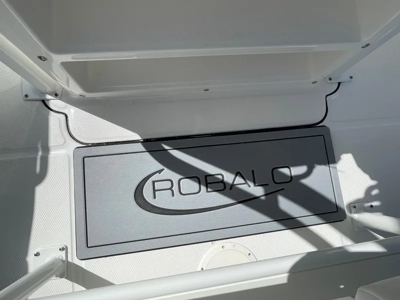 Slide: The Image of 2024 Robalo R222 Center Console boat interior with logo. - 19