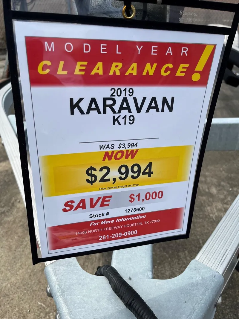 Slide: The Image of 2019 Karavan K19 trailer on clearance for $2,994, save $1,000. - 2