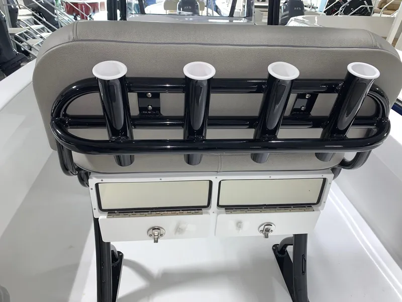 Slide: The Image of 2024 Savannah SS21 boat with rod holders and storage compartments. - 6