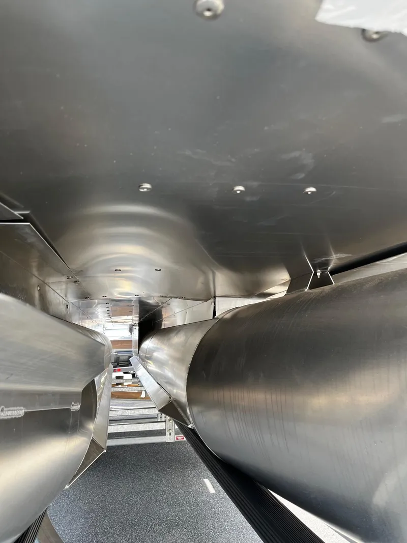 Slide: The Image of 2024 Starcraft SLS 3 pontoon boat undercarriage view. - 16