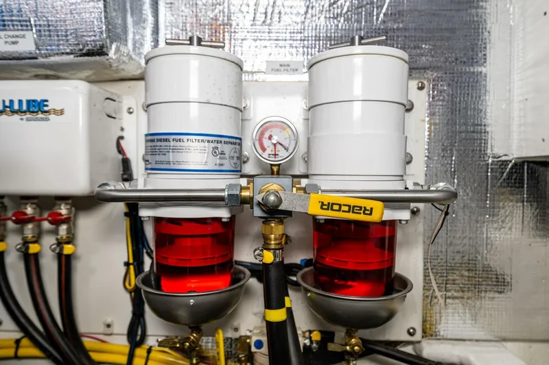 Slide: The Image of Nordic Tug 40 engine room with dual fuel filters, 2024 model. - 35