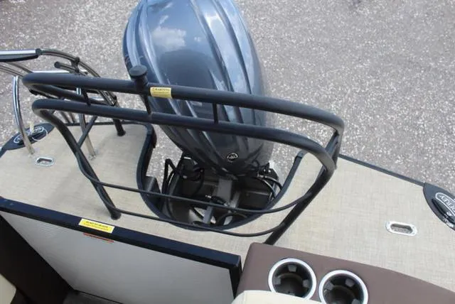 Slide: The Image of Close-up of 2023 Godfrey AquaPatio 255 SBC V6 4.2L engine, showcasing 250 horsepower. - 7