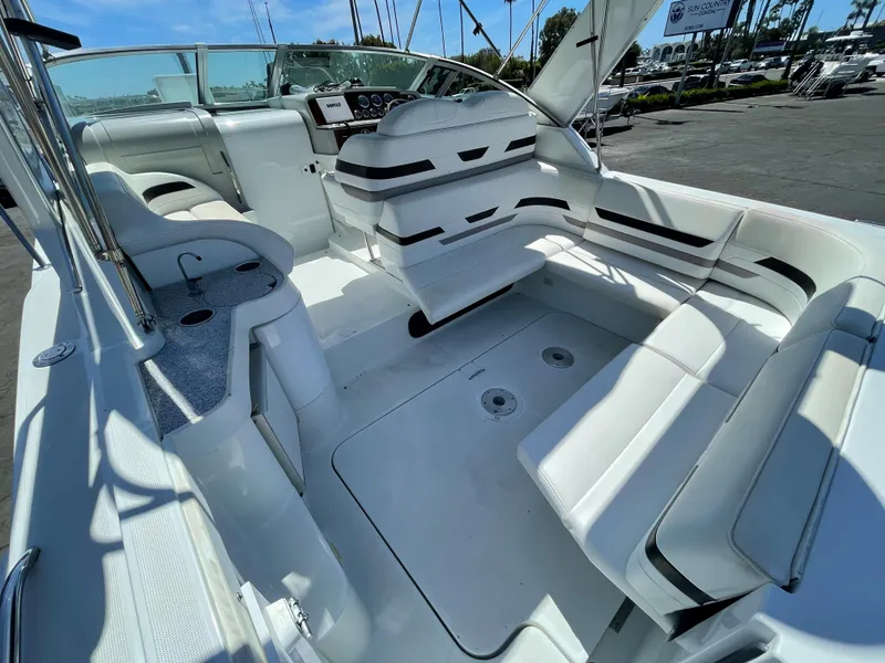 Slide: The Image of Interior of a 2004 Formula 31 Performance Cruiser with white seating. - 7