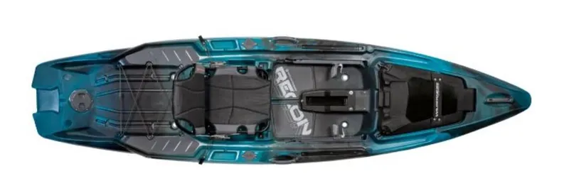 Slide: The Image of 2023 Wilderness Systems Recon 120 kayak, top view, blue and black design. - 5